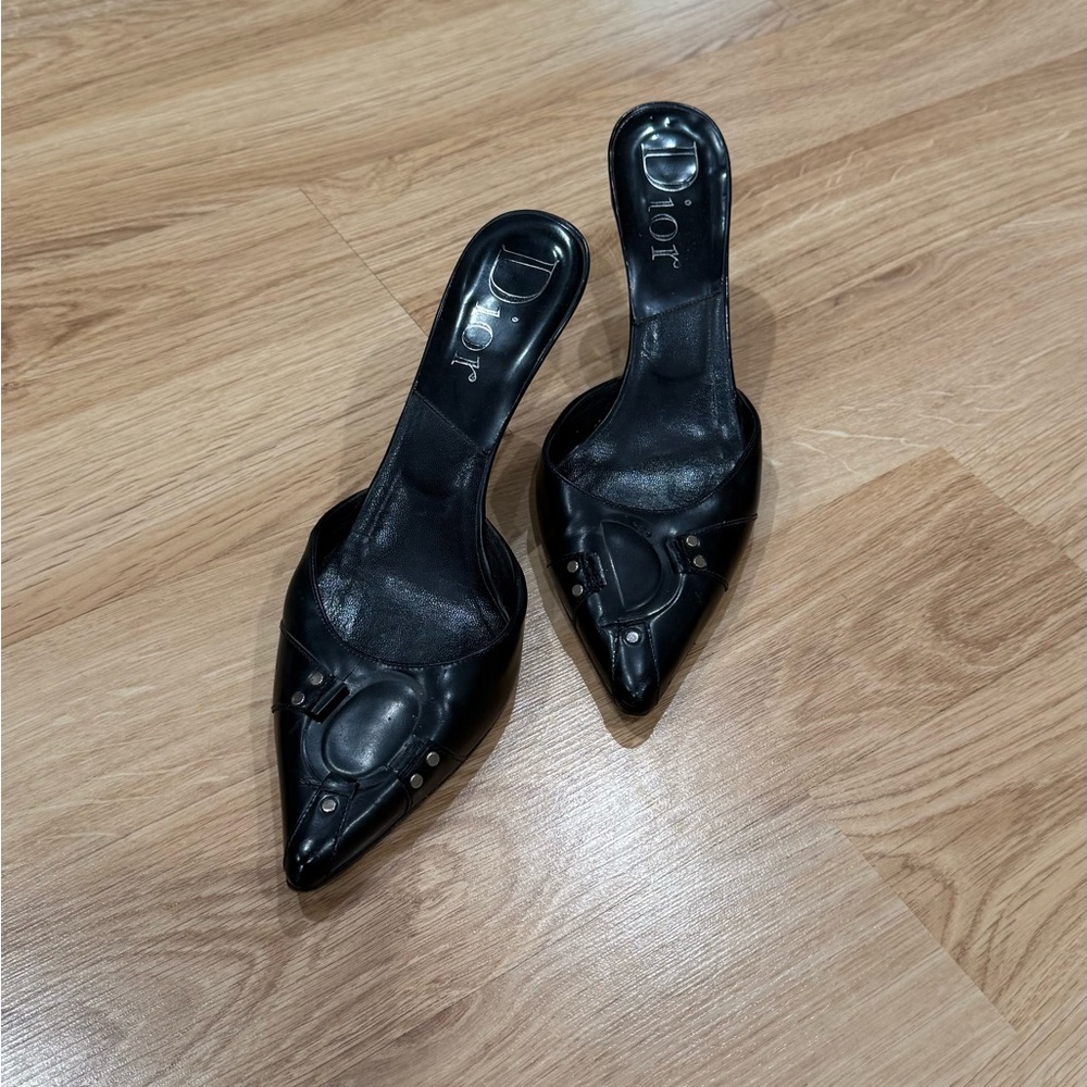 Vintage Christian Dior Y2K Leather Logo Harness Slingback Heels